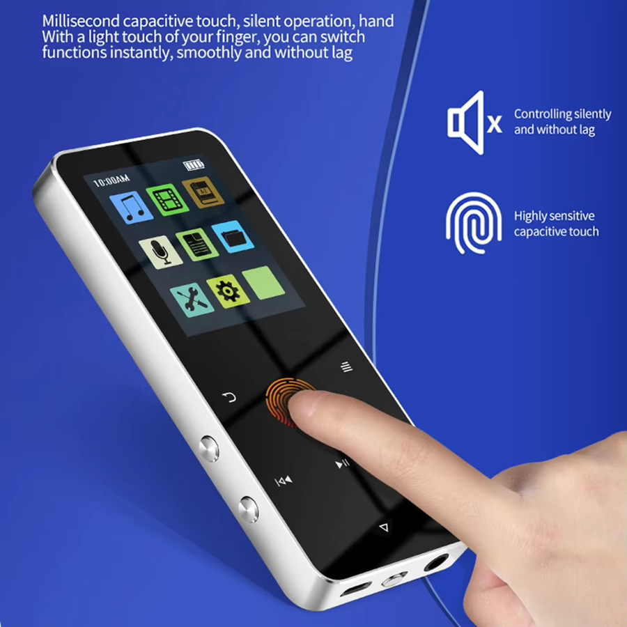 APWIKOGER MP4-Player Walkman mit 1,8 Zoll TFT-Touchscreen, Bluetooth und USB 2.0, MP3-Musikplayer in Silber mit E-Book-Funktion, Sprachaufzeichnung und 3,5 mm AUX-Anschluss - Bild 4