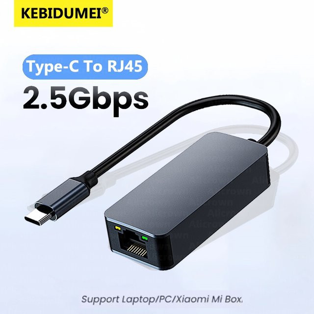 Kebidumei USB-C auf RJ45 2,5G Ethernet Adapter, USB 3.0 Typ-C zu Gigabit LAN Konverter für PC und Laptop, kompatibel mit Windows 8,1/10/11 - Bild 1