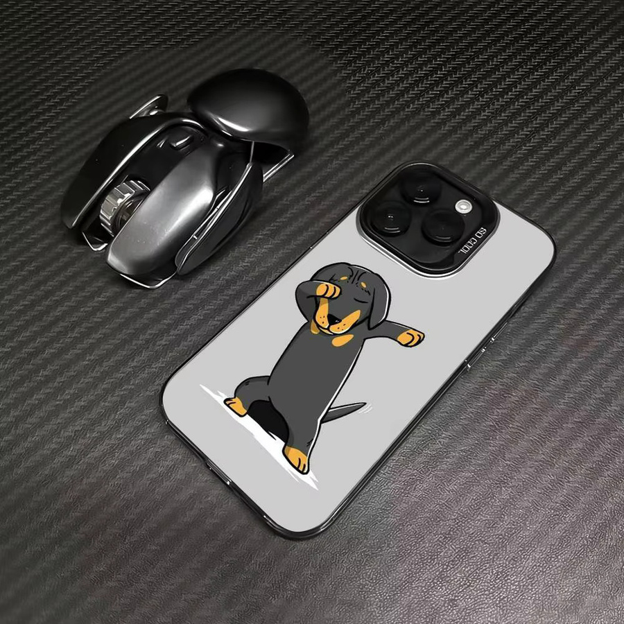 Niedliche Dackel Handyhülle für Apple iPhone 12 bis iPhone 17 Pro Max mit Metallknöpfen - Bild 2