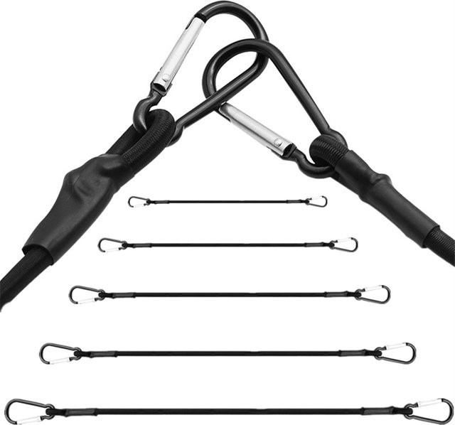 Lotank Elastische Stretch-Seile mit Haken, 8 mm Bungee-Seile in Schwarz für Gepäck, Fahrrad und Auto - Bild 1