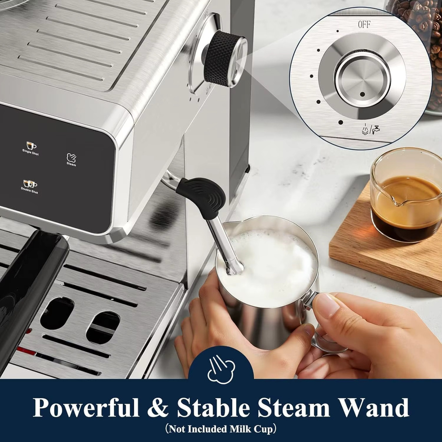 CAFELFFE MK-903 Barista Espressomaschine in Silber mit integriertem Mahlwerk, Touchscreen und 1,8 l Wassertank - Bild 5