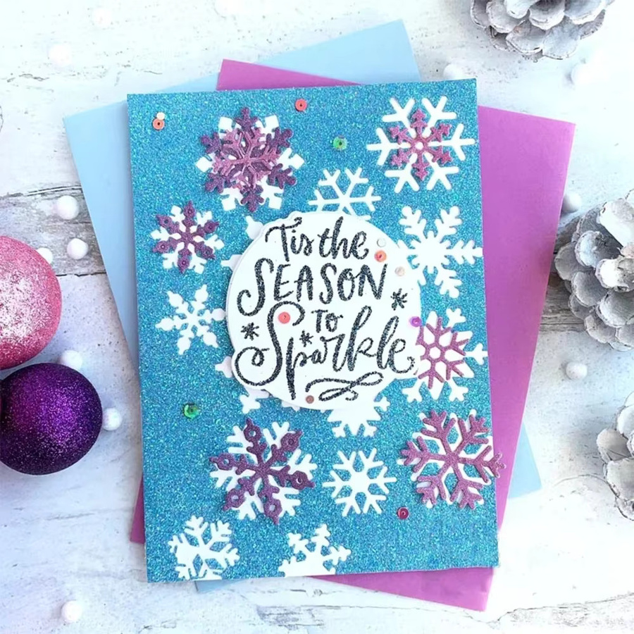 Winterzwerge Stanzformen und Stempel Set mit Heißluftballon und geschlossenen Buchstaben für DIY Scrapbooking und Kartenherstellung, Multicolor - Bild 3