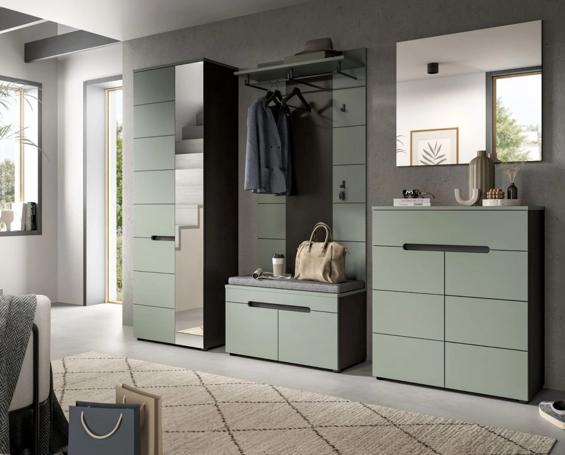Inn.Furn Garderoben-Set Cooper 4-teilig in Salbei und Grau mit Spiegel, Bank und Schuhschrank, Höhe: 175 cm - Bild 5