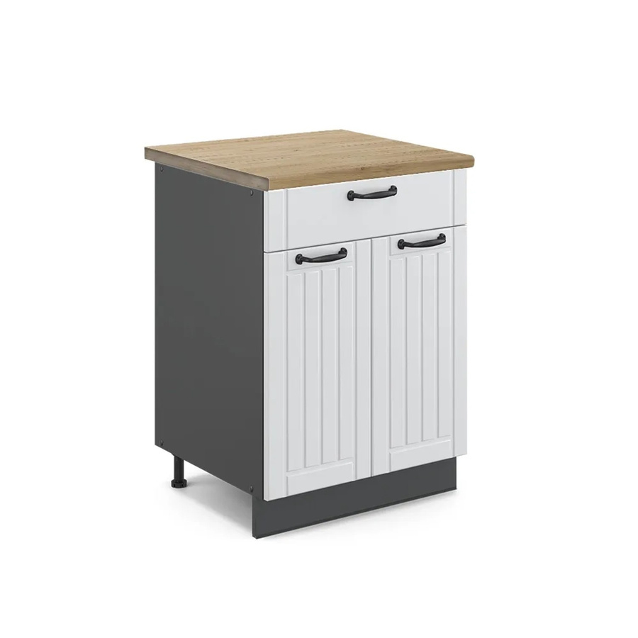 Vicco Küchenunterschrank Fame-Line in Weiß und Anthrazit mit Eiche-Optik und Schublade im Landhausstil, Breite: 60 cm - Bild 2