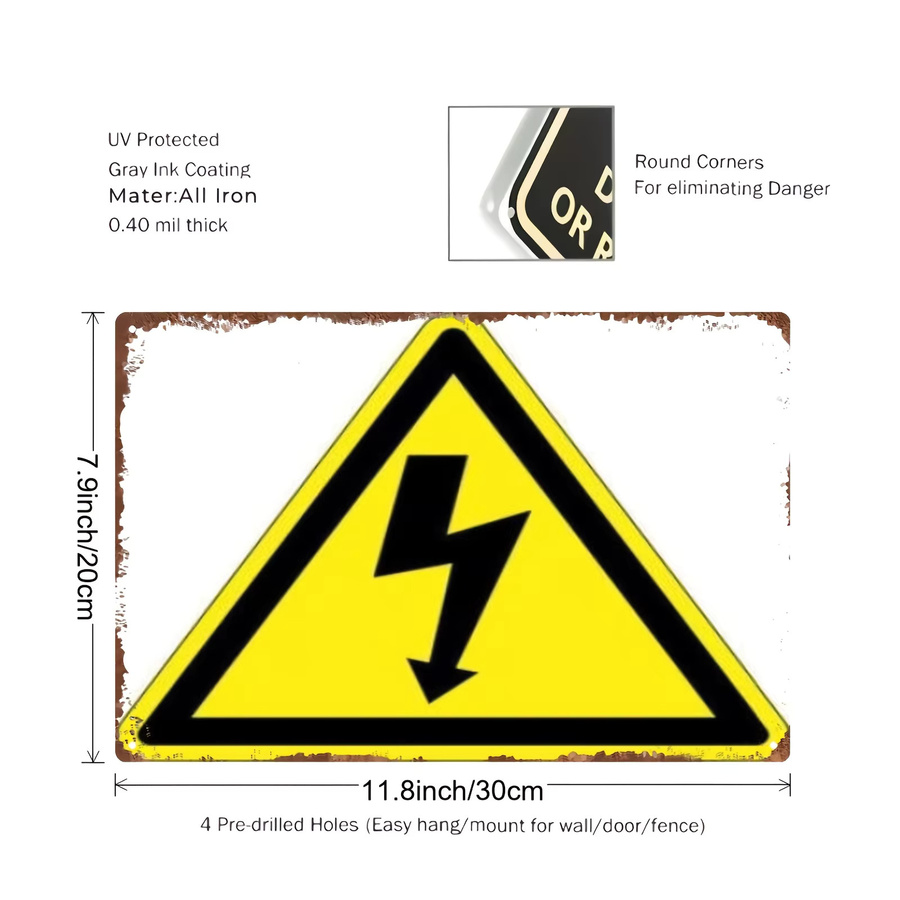 HELLOYOUNG Elektroschock-Warnschild aus Metall im Retro-Stil, Schwarz-Gelb, Breite: 20,32 cm, Höhe: 20,32 cm - Bild 3