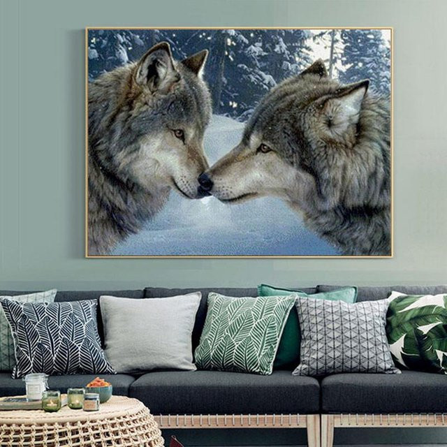 FIYO Diamond Painting Set Wolf im Schnee, Runde Strass Diamant Stickerei für Erwachsene, Grau - Bild 1