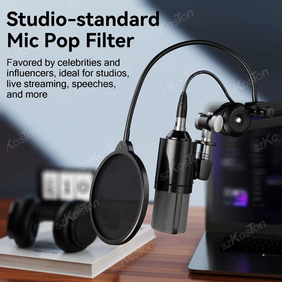 SZKOSTON Professionelles Studiomikrofon Set mit Popfilter, flexiblem Schwanenhals und zweilagigen Windschutzscheiben in Schwarz für AM8T BM88 K688 Mic - Bild 5