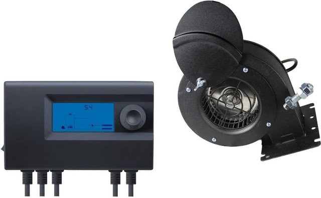 Euroster Kesselregelung 11W mit RV-14RK Gebläse und LCD-Display in Steel und Black, wandmontiert - Bild 1