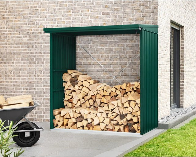 Ecostar Kaminholzregal Trend-V aus Metall in Moosgrün, B/H/T: 181,4 x 198 x 102,5 cm - Bild 1