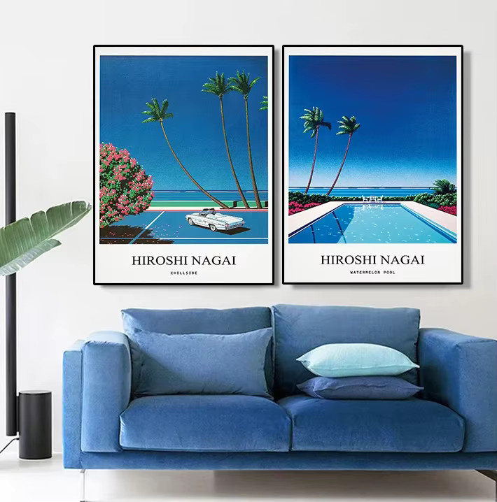 Vintage Nagai Hiroshi Vaporwave Japan Beach City Sommer Leinwand Wandkunst in Mehrfarbig - Bild 2