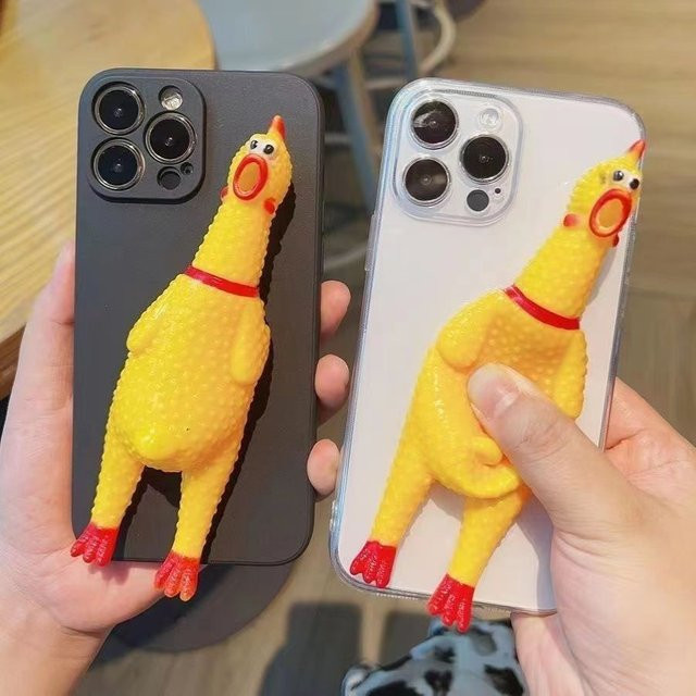 Lustige 3D Mini Scream Chicken Handyhülle aus Silikon für iPhone Modelle - Bild 1