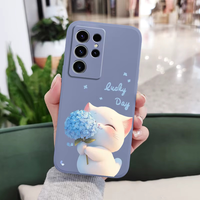 Samsung Galaxy S26 Plus Ultra Silikonhülle mit blauem Seidenkatzen-Design in Blau und Schwarz - Bild 2