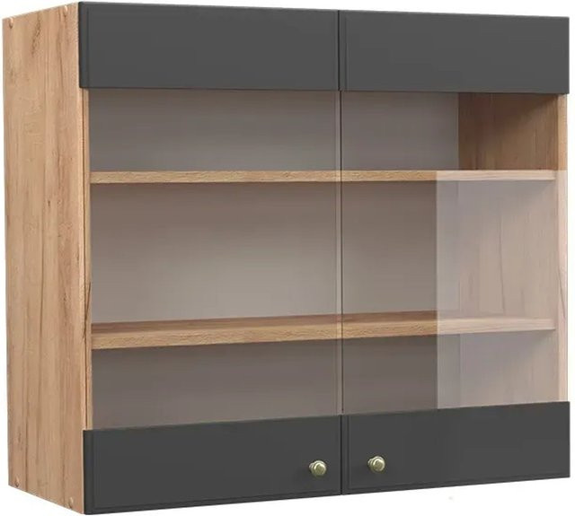 Vicco Küchenglasschrank Fame-Line in Anthrazit-Gold/Goldkraft Eiche mit Glastüren und Soft-Close-Funktion, Breite: 80 cm - Bild 1
