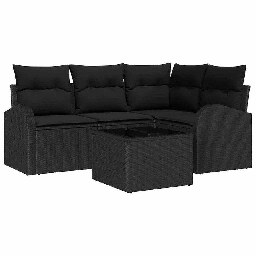 vidaXL Garten-Sofa-Set aus Poly-Rattan in Schwarz mit 5-teiliger Polsterung und Kissen in L-Form - Bild 2