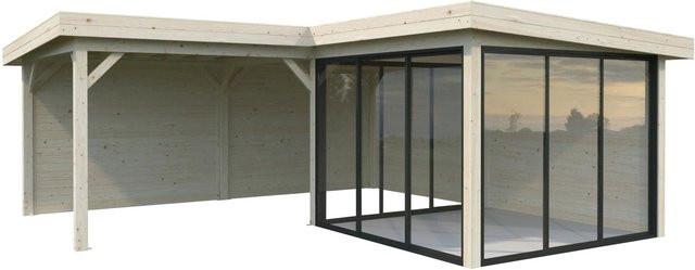 Palmako Pavillon Lenna Set 412 Slide aus Fichtenholz in Braun mit transparenten Elementen, B/T/H: 588 x 588 x 245 cm - Bild 1
