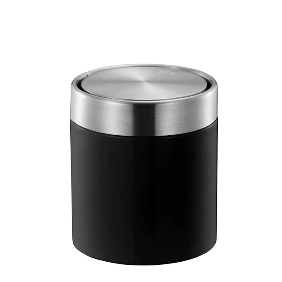 PROREGAL Tischabfallbehälter mit Flachschwingdeckel aus Edelstahl und Kunststoff, Schwarz, Volumen: 1,5 l, H x Ø: 13,8 x 12 cm - Bild 2