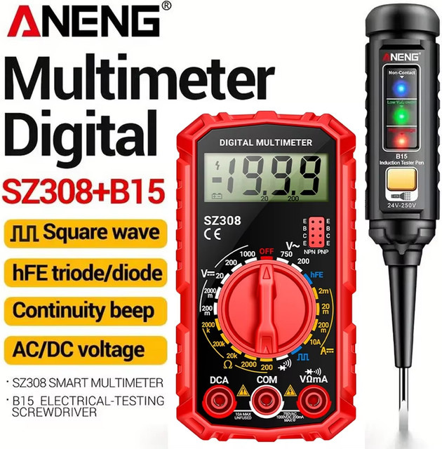 ANENG SZ308+B15 Kfz-Elektriker-Testset mit Multimeter und Spannungsdetektor in Rot - Bild 1