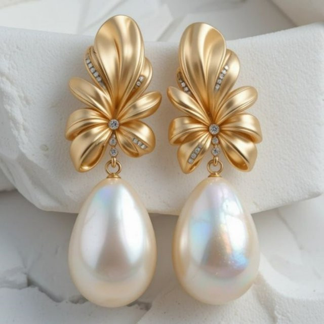 YoYo Blumen-Ohrringe, Gold, Perle, Damen - Bild 1