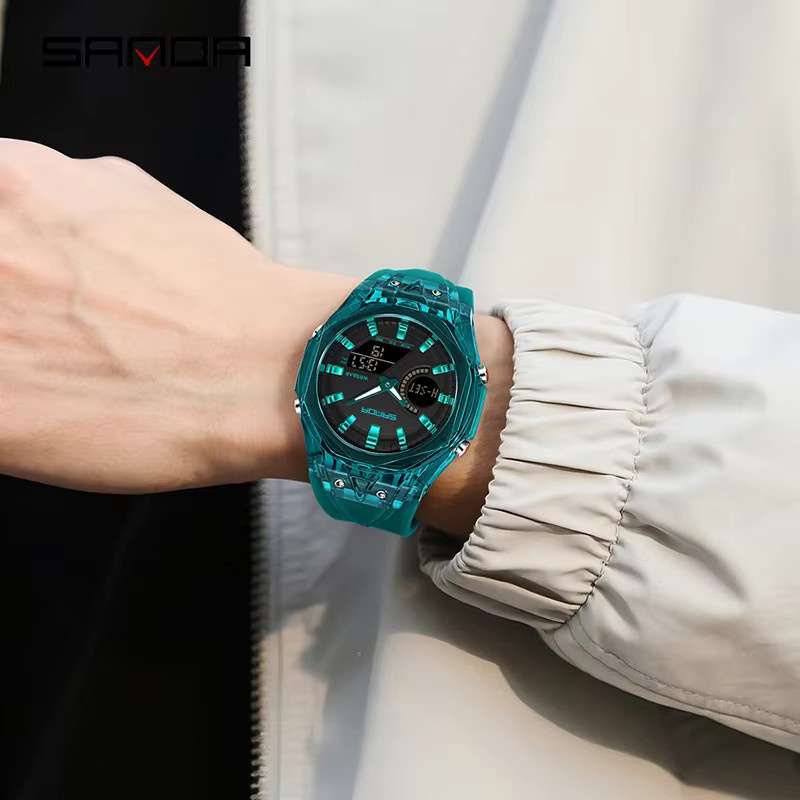 SANDA Armbanduhr, Quarz, Analog-Digital, Kunststoff, Schwarz, Herren - Bild 6