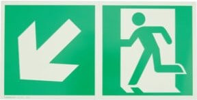 Fluchtwegschild Notausgang links mit Pfeil links abwärts aus Aluminium von wolk in Grün, B: 30 cm, H: 15 cm - Bild 1