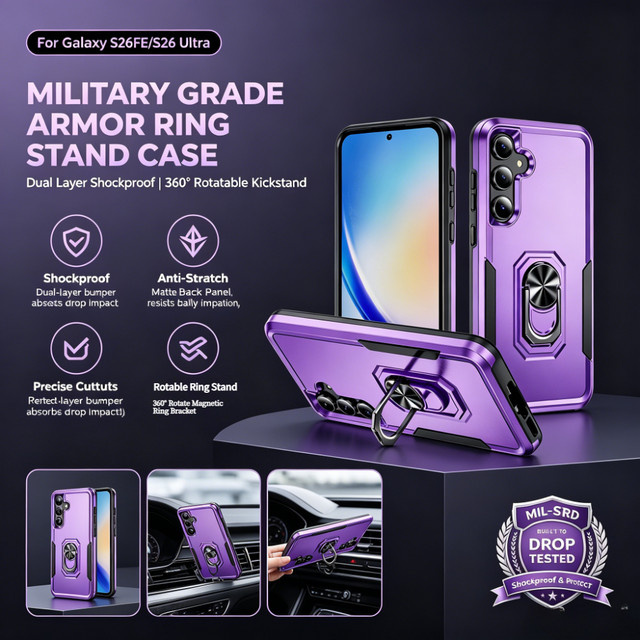 Armor Dual Layer OTT-Box Schutzhülle mit magnetischem Ständer für Samsung Galaxy S26 FE S25 Edge S24 S23 S22 Ultra A57 A37 A27 A17 in Pink oder Weiß - Bild 1