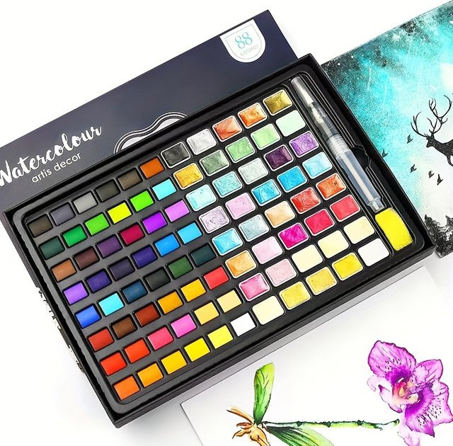 Premium-Aquarellfarben-Set mit Perlglanzfarben in Multicolour, 88 hochwertige Gelfarben für Profis und Künstler - Bild 1