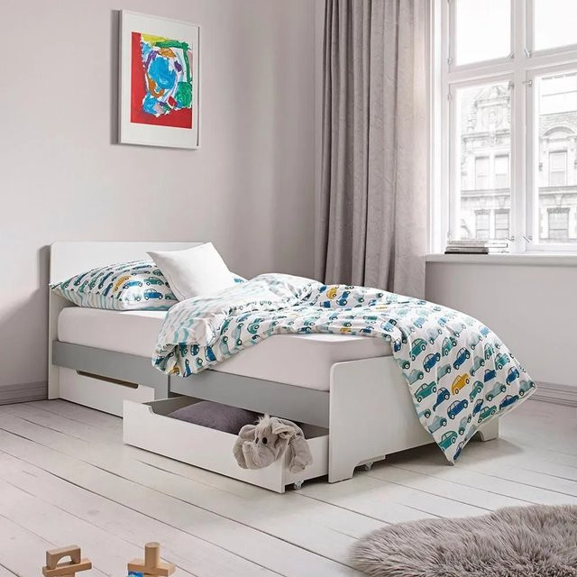 Bessagi Kids Stauraumbett Danny Kinderbett mit Lift-up-Funktion in Weiß und Grau, B/T/H: 90 x 200 x 80 cm - Bild 1