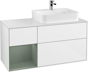 Villeroy & Boch Finion Waschtischunterschrank mit Abdeckplatte und Regal links, Weiß lackiert, B: 120 cm, T: 50,1 cm, H: 50,1 cm - Bild 1