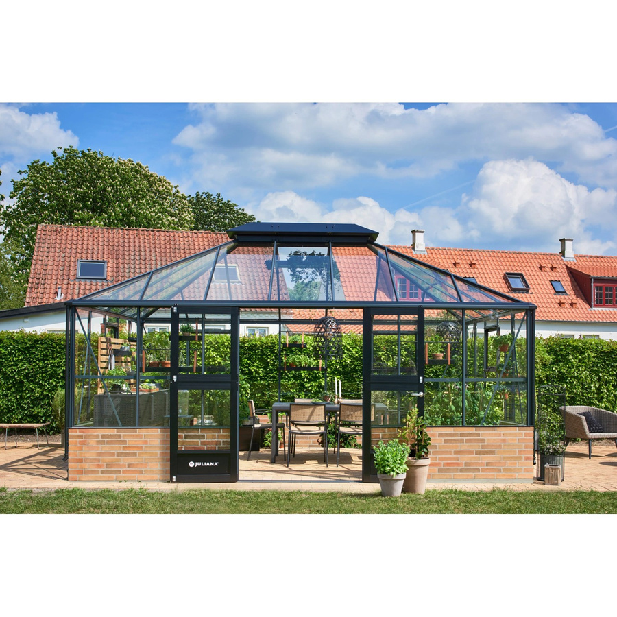 Juliana Gewächshaus Grand Oase Mauer 18 Lean-to mit Walmdach und Sicherheitsglas in Anthrazit - Bild 2