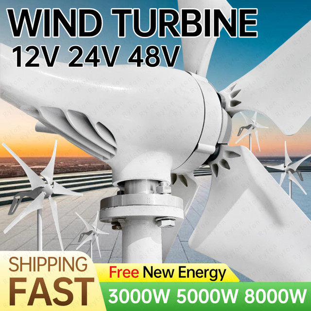 Ryfon Horizontale Windkraftanlage mit 3 oder 5 Rotorblättern in Weiß für 12V 24V 48V Systeme - Bild 1