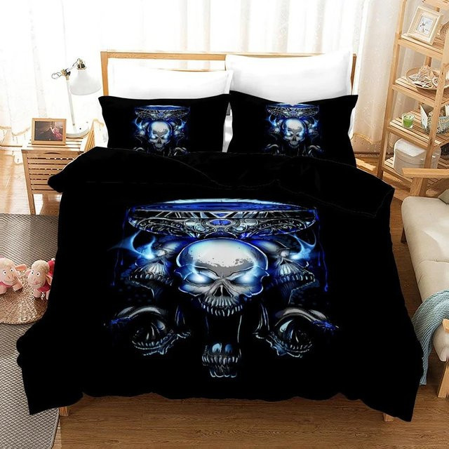 Binchi Outdoor Product Totenkopf Bettwäsche-Set in Schwarz mit Skelett-Motiv, Material Polyester und Mikrofaser, B/H: 140 x 210 cm - Bild 1