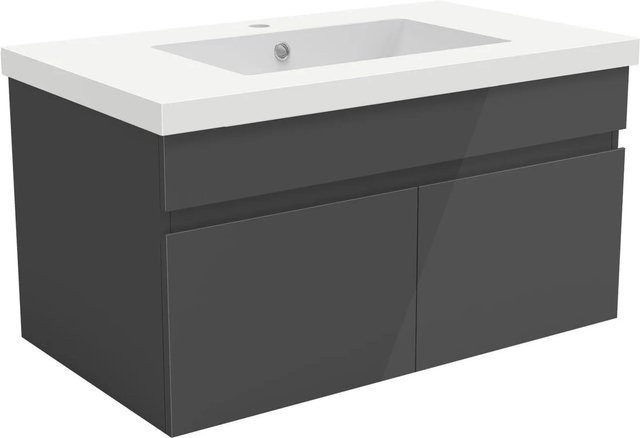 AICA Badmöbel Set BERGEN Waschtisch mit Unterschrank in Anthrazit Hochglanz, 2-teilig, B: 81 cm, H: 47 cm, T: 44 cm - Bild 1