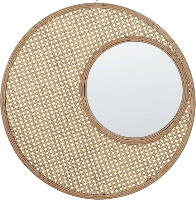 Beliani Dekospiegel PALAU in Beige im Boho-Stil aus Rattan und Glas, Durchmesser: 60 cm - Bild 1