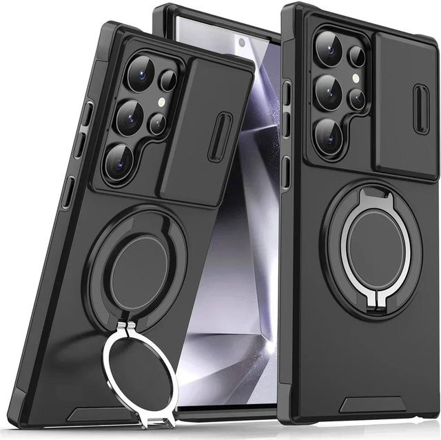 Armor Magnetische Schutzhülle für Samsung Galaxy S25 S24 S23 S22 S21 S20 Ultra Plus FE mit Schiebekamera-Schutz und Stoßfestigkeit in Schwarz - Bild 1