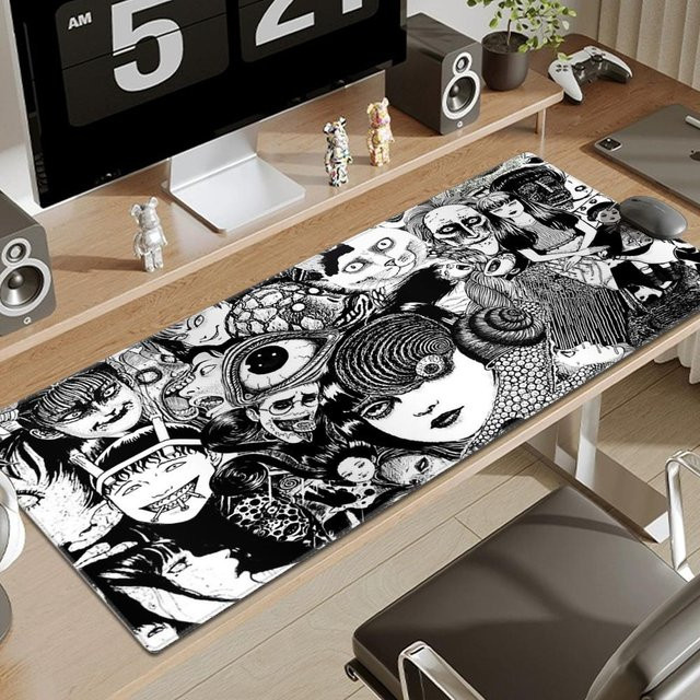 Junji Ito Horror Anime Gaming-Mauspad aus Gummi, weiß, B/T: 80 x 40 cm, Höhe: 0,2 cm - Bild 1