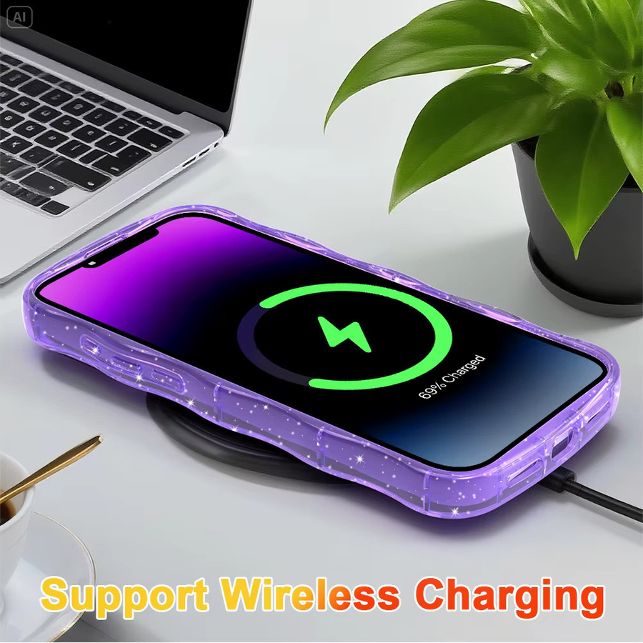 Bling Sparkling Rainbow Magnetic Wireless Charging AI Button Handyhülle für iPhone 17 16 15 Pro Max Plus in Multicolour - Bild 4