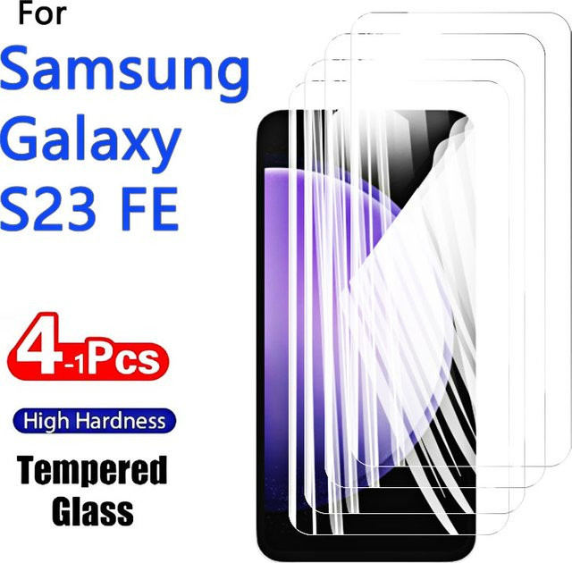 Samsung Galaxy S23 FE Displayschutzfolie aus gehärtetem Glas, 4er-Set, transparent/schwarz, 9H Härtegrad, kratzfest und fingerabdruckfreundlich - Bild 1