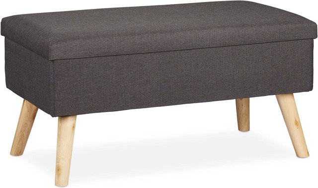 Relaxdays Sitzbank aus Holz mit Stauraum in Grau, B/T/H: 77 x 39 x 39 cm - Bild 1