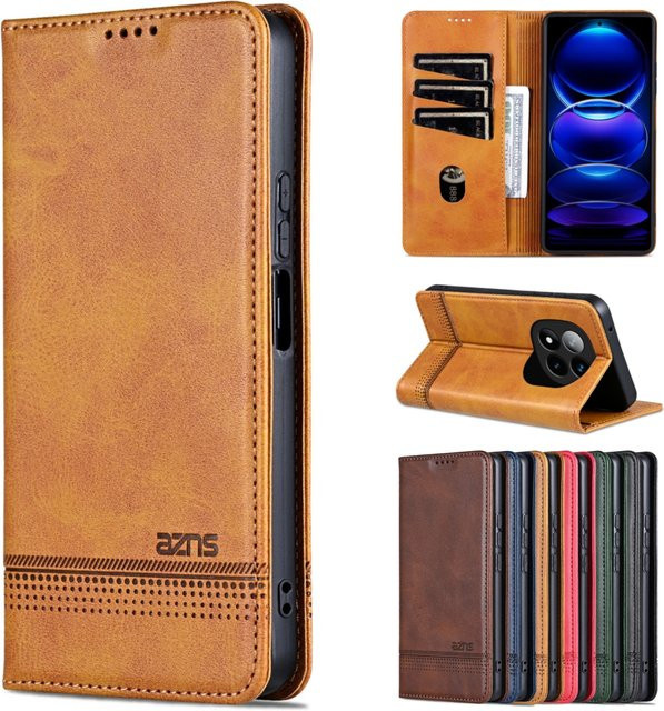 Luxuriöse magnetische Leder-Handyhülle für Xiaomi Redmi Note 15 14 13 12 Pro Plus 15C 14C 13C 12C mit Kartenfächern und Brieftaschenfunktion als Buchcover in Grün oder Braun - Bild 1