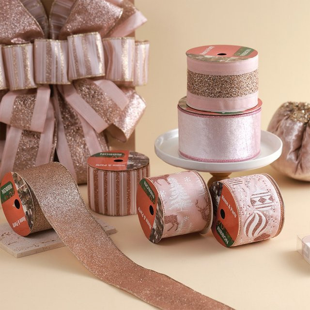 10 Yards Roségold Weihnachtsbänder mit Kabelkante im Hanfimitat als Schleifenmaterial - Bild 1