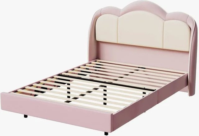 HOMAVO Kinderbett mit LED Beleuchtung in Pink, Einzelbett mit Metallgestell und Samtbezug, B/T: 140 x 200 cm - Bild 1