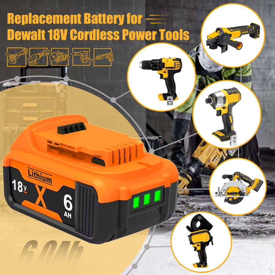 Dewalt Ersatzakku Lithium-Ionen-Batterie 18/20V 6000mAh in Orange für DCB200 DCB120 DCB181 DCB182 DCB201 DCB609 - Bild 2