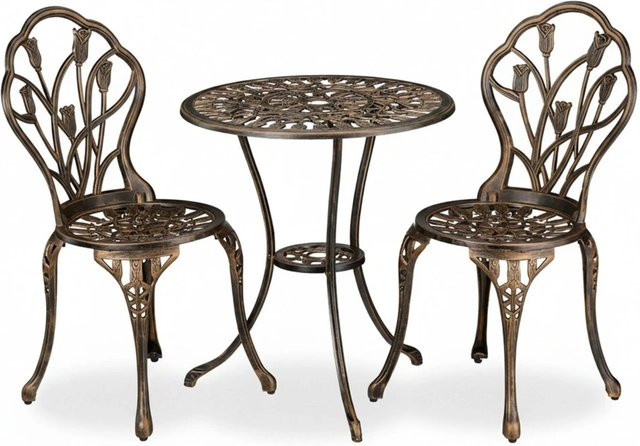 Relaxdays Gartenmöbel Set aus Aluminiumguss in Schwarz-Bronze, 3-teilig mit Sonnenschirmloch für Garten, Balkon oder Terrasse - Bild 1