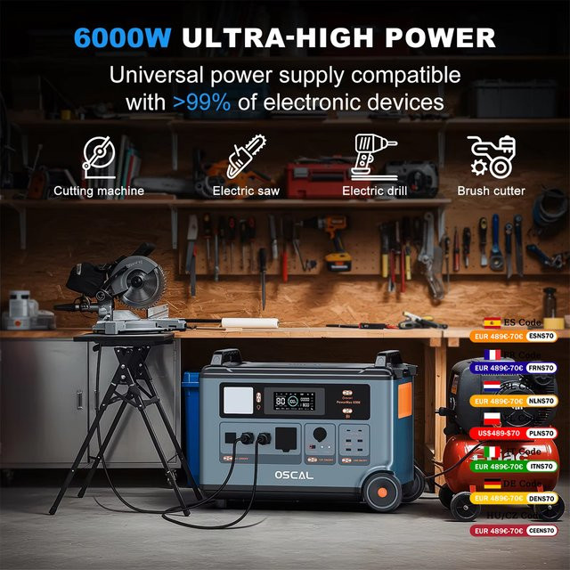 OSCAL PowerMax 6000 Solargenerator Tragbare Powerstation mit 3600Wh LiFePO4-Batterie und 6000W Notstromversorgung für Zuhause und Outdoor-Camping - Bild 1