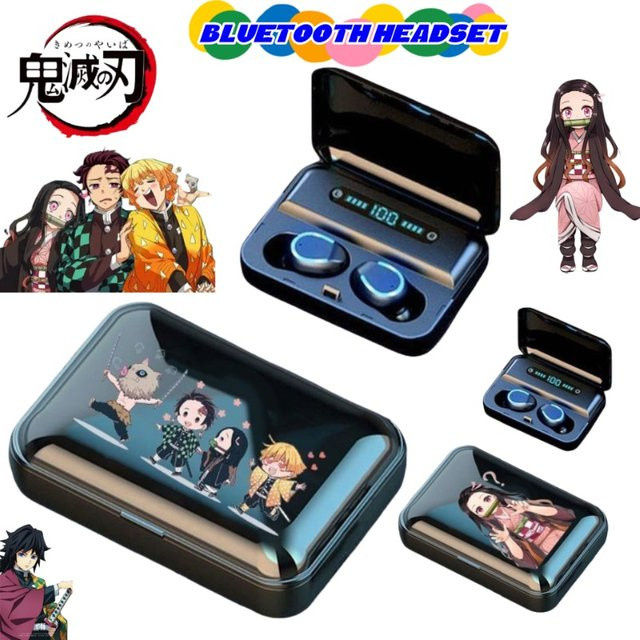 Bandai Bluetooth-Headset Demon Slayer Tanjirou Kamado und Nezuko Cartoon Design in Schwarz für Sport und Fitness - Bild 1