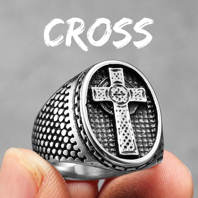 Yiran Jewelry Jerusalem Kreuzfahrer Kreuz Ring, Edelstahl, Weiß, Unisex - Bild 1