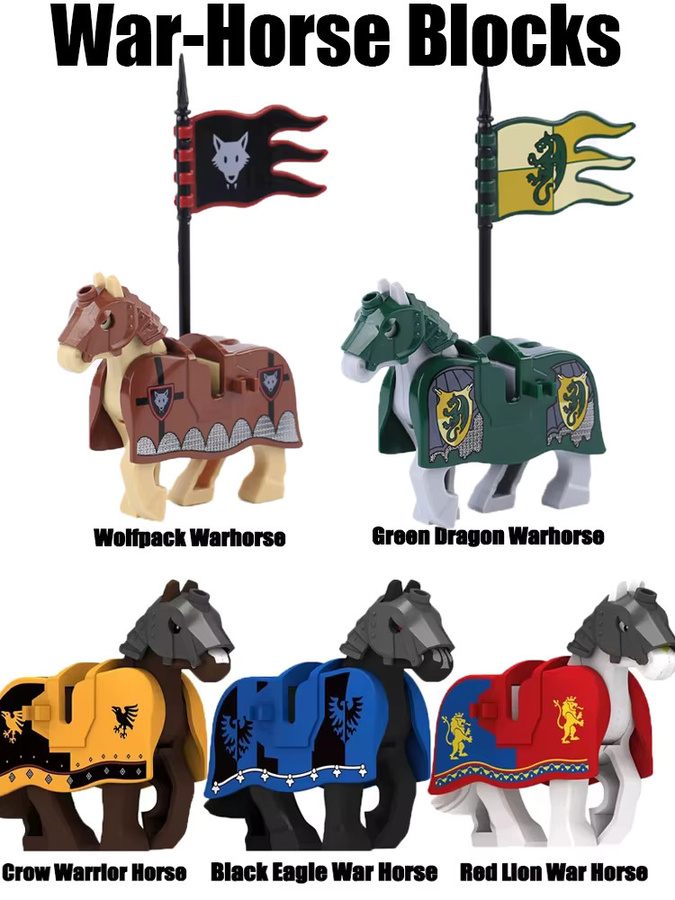 BRICKPANDA Mittelalterliche Militärburg Kriegspferd Bausteine, Fantasy, Ritter, Zubehör - Bild 5