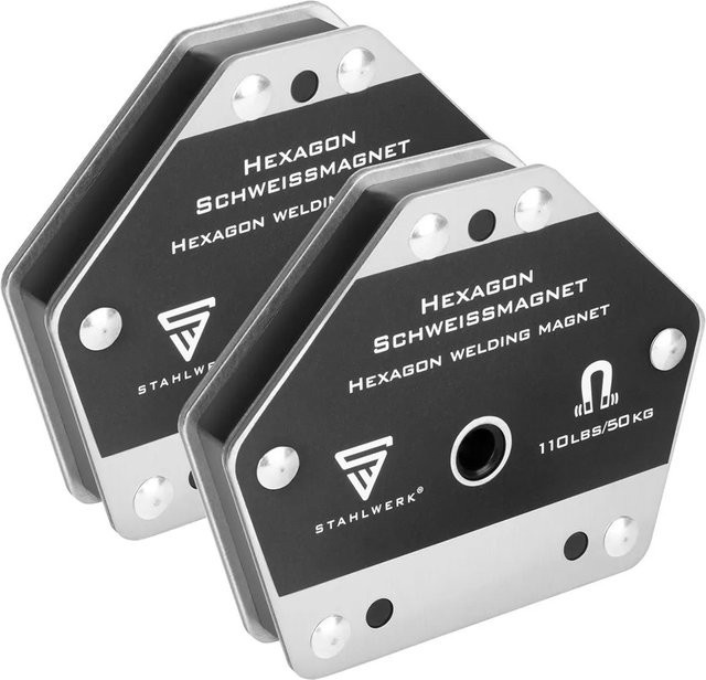 STAHLWERK Hexagon Schweißmagnet Set in Schwarz und Silber mit 50 kg Haftkraft, 2er Pack - Bild 1