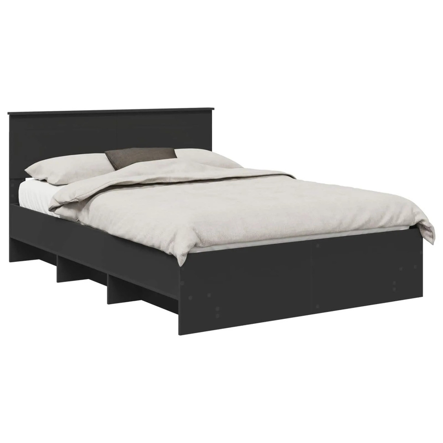 vidaXL Bettrahmen mit Kopfteil in Schwarz aus Holzwerkstoff, Breite: 160 cm, Länge: 200 cm - Bild 2