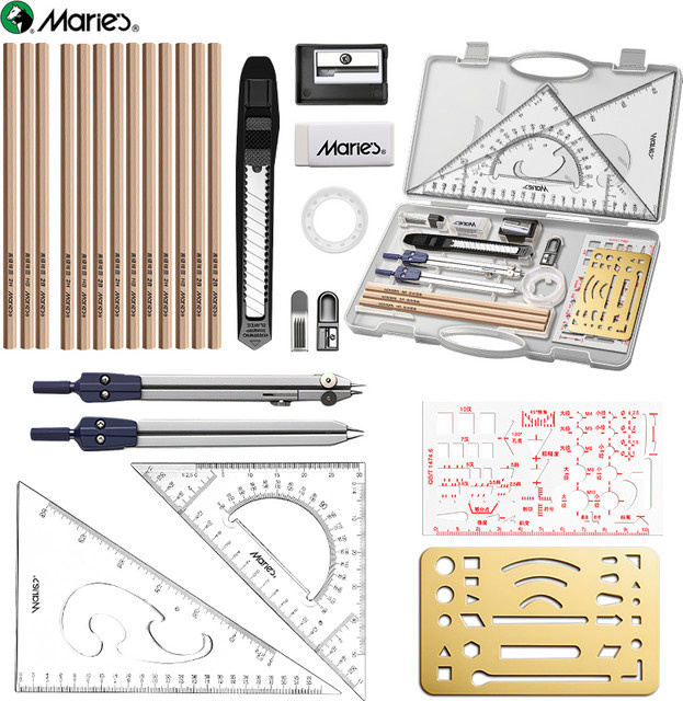 Marie's professionelles 29-teiliges Geometrie-Set mit Aufbewahrungsbox aus Kunststoff für Künstler und Ingenieure - Bild 1